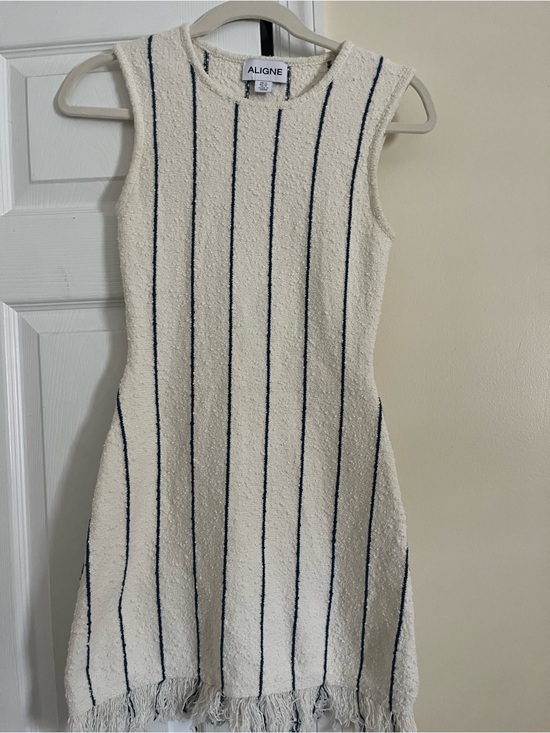 Aligne Dresses & Skirts - A.Ligne Cream Sleeveless Mini Dress with Navy Pinstripes
